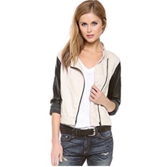 Rag & Bone Linen Twill and Leather Moto Jacket Natural NWT - Picture 2 of 11